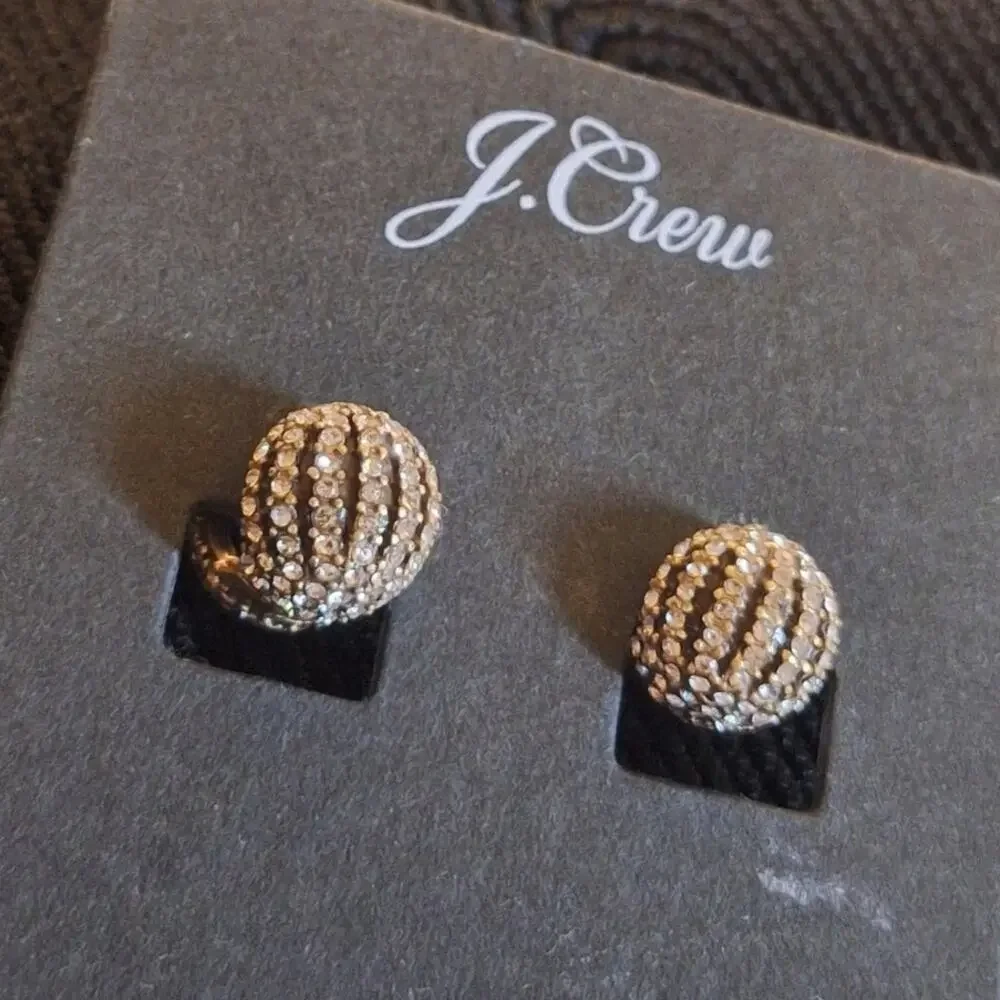 J. Crew Earrings Rhinestone Gold Ball Hoops Retro Evening Party Going Out - Picture 3 of 5
